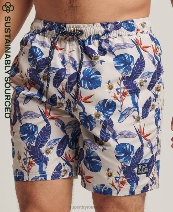 Superdry pantaloni scurți de baie reciclați hawaian vintage îmbrăcăminte alb bărbați JX0Z414