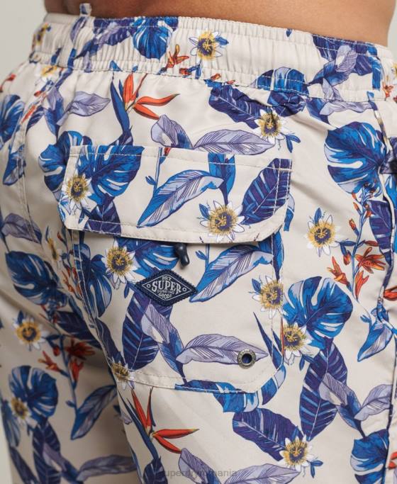 Superdry pantaloni scurți de baie reciclați hawaian vintage îmbrăcăminte alb bărbați JX0Z414