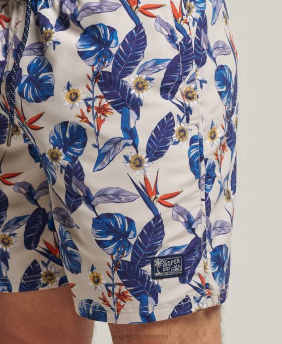 Superdry pantaloni scurți de baie reciclați hawaian vintage îmbrăcăminte alb bărbați JX0Z414