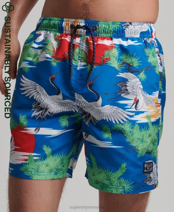 Superdry pantaloni scurți de baie reciclați hawaian vintage îmbrăcăminte albastru bărbați JX0Z425