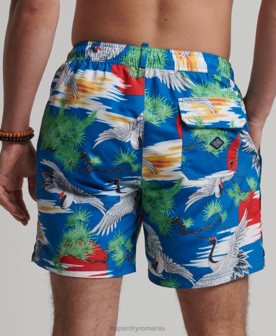 Superdry pantaloni scurți de baie reciclați hawaian vintage îmbrăcăminte albastru bărbați JX0Z425