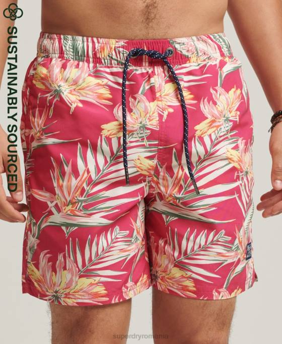 Superdry pantaloni scurți de baie reciclați hawaian vintage îmbrăcăminte roz bărbați JX0Z421