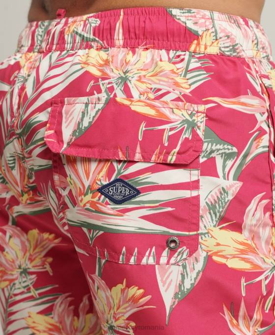 Superdry pantaloni scurți de baie reciclați hawaian vintage îmbrăcăminte roz bărbați JX0Z421