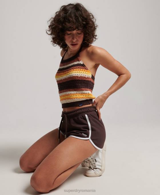 Superdry pantaloni scurți de curse din tricou vintage îmbrăcăminte maro femei JX0Z3111