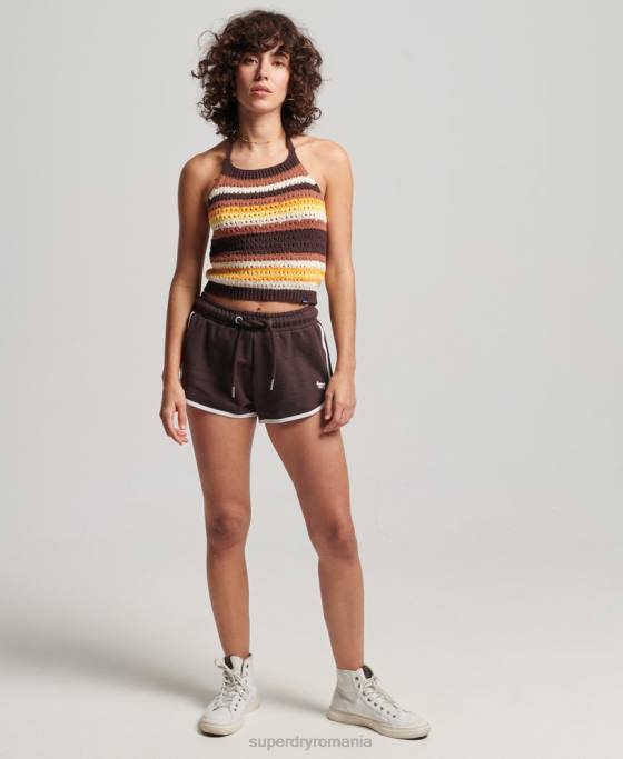 Superdry pantaloni scurți de curse din tricou vintage îmbrăcăminte maro femei JX0Z3111