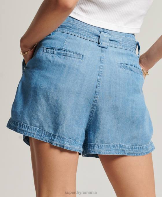 Superdry pantaloni scurți de hârtie pentru desert îmbrăcăminte albastru deschis femei JX0Z3151
