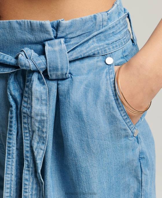 Superdry pantaloni scurți de hârtie pentru desert îmbrăcăminte albastru deschis femei JX0Z3151