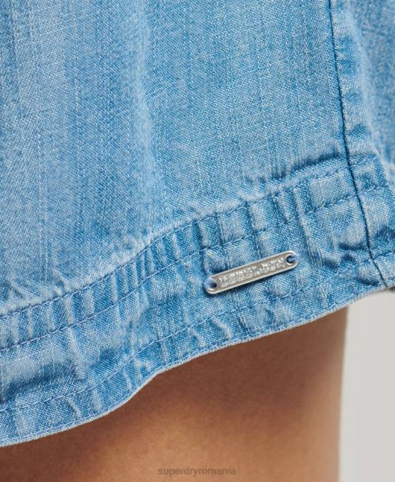 Superdry pantaloni scurți de hârtie pentru desert îmbrăcăminte albastru deschis femei JX0Z3151
