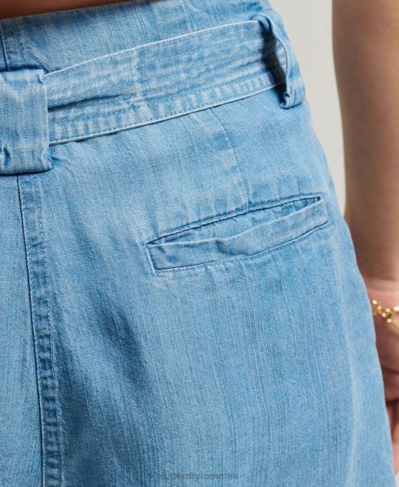 Superdry pantaloni scurți de hârtie pentru desert îmbrăcăminte albastru deschis femei JX0Z3151