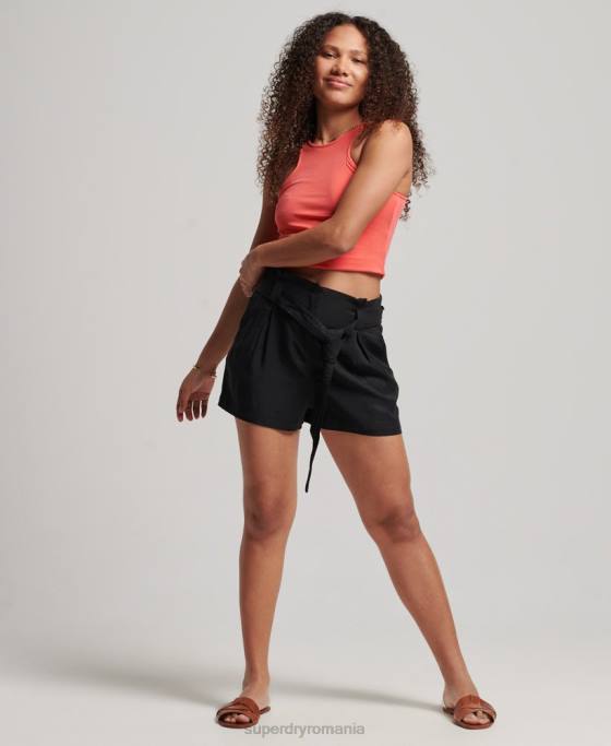 Superdry pantaloni scurți de hârtie îmbrăcăminte negru femei JX0Z3164