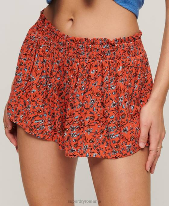 Superdry pantaloni scurți de plajă smocked îmbrăcăminte portocale femei JX0Z2112