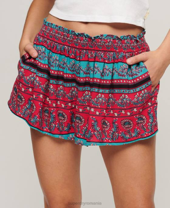 Superdry pantaloni scurți de plajă smocked îmbrăcăminte roz femei JX0Z2076