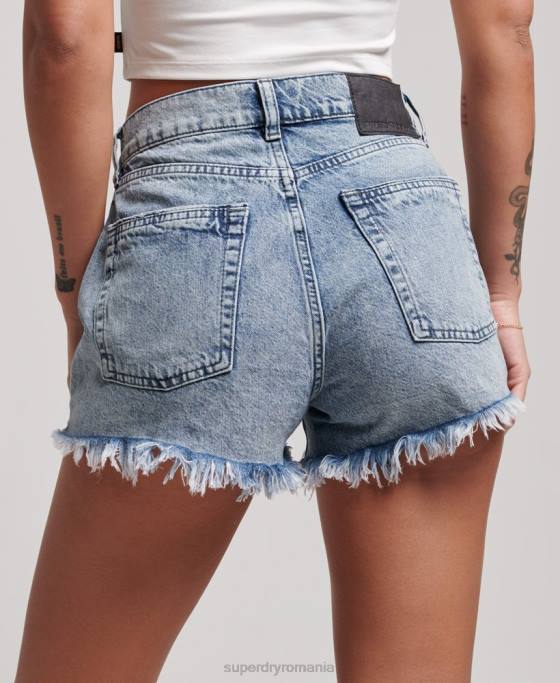 Superdry pantaloni scurți din denim cu talie mare studios din bumbac organic îmbrăcăminte albastru deschis femei JX0Z3097