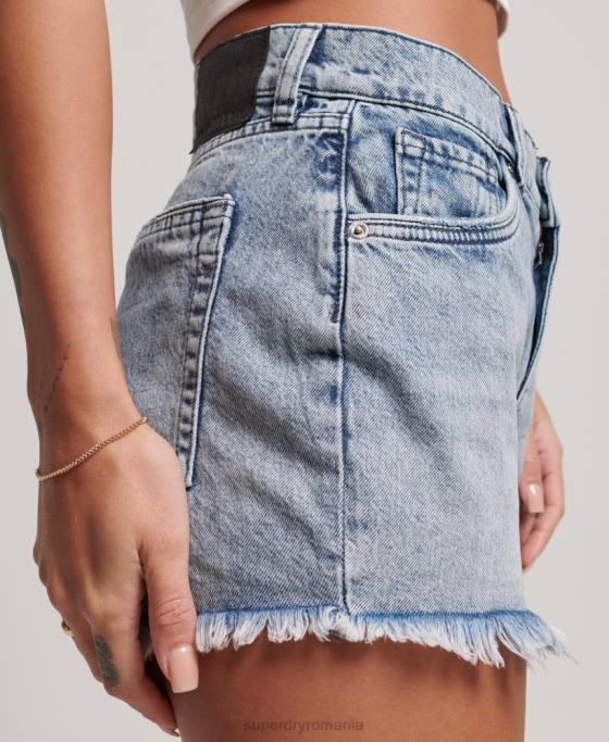 Superdry pantaloni scurți din denim cu talie mare studios din bumbac organic îmbrăcăminte albastru deschis femei JX0Z3097