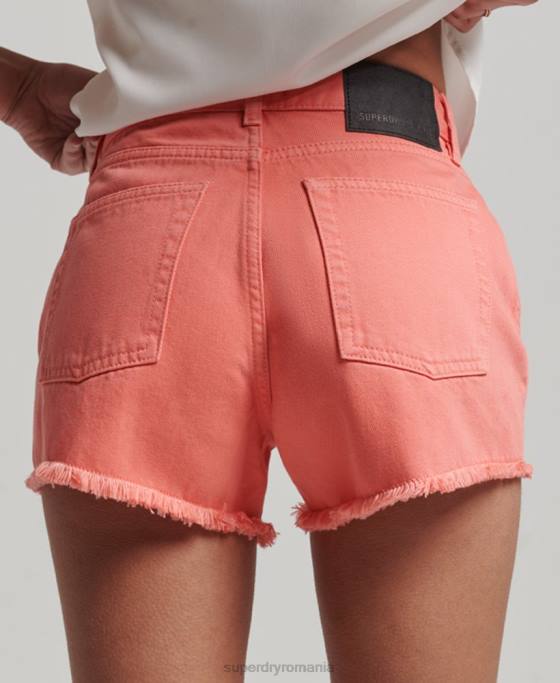 Superdry pantaloni scurți din denim cu talie mare îmbrăcăminte coral femei JX0Z3104