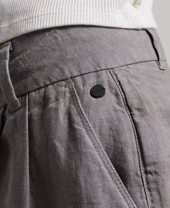 Superdry pantaloni scurți din in supravopsiți îmbrăcăminte gri femei JX0Z2156