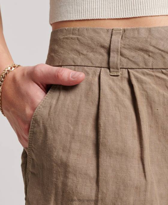 Superdry pantaloni scurți din in supravopsiți îmbrăcăminte maro femei JX0Z2125