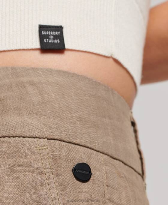 Superdry pantaloni scurți din in supravopsiți îmbrăcăminte maro femei JX0Z2125