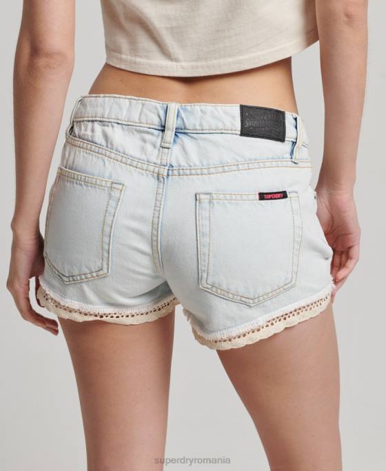 Superdry pantaloni scurți fierbinți din denim îmbrăcăminte albastru deschis femei JX0Z3144
