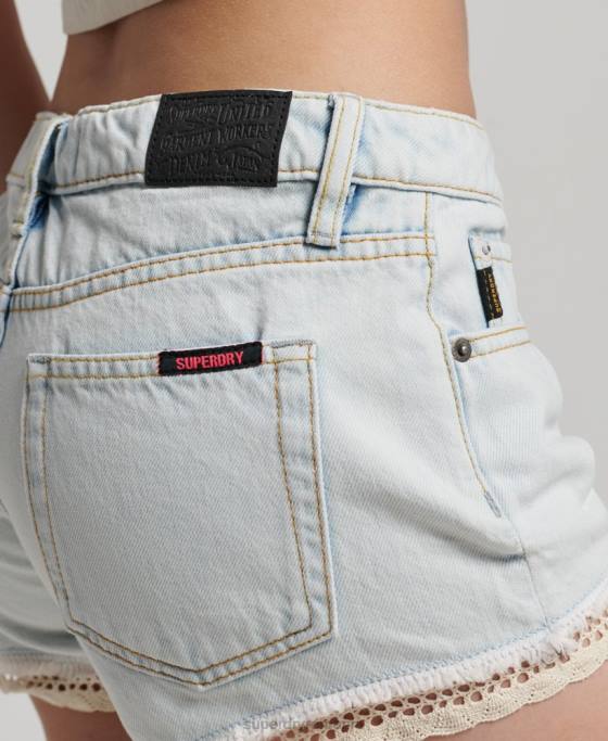 Superdry pantaloni scurți fierbinți din denim îmbrăcăminte albastru deschis femei JX0Z3144