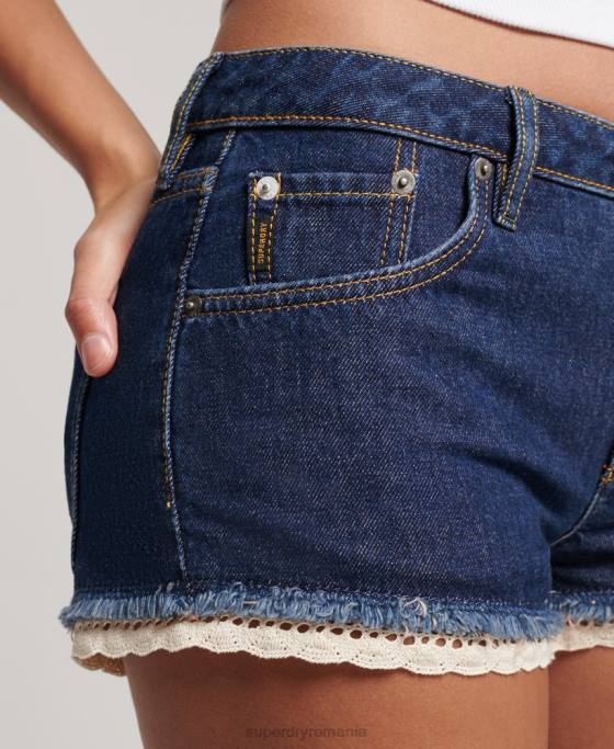 Superdry pantaloni scurți fierbinți din denim îmbrăcăminte albastru inchis femei JX0Z3105