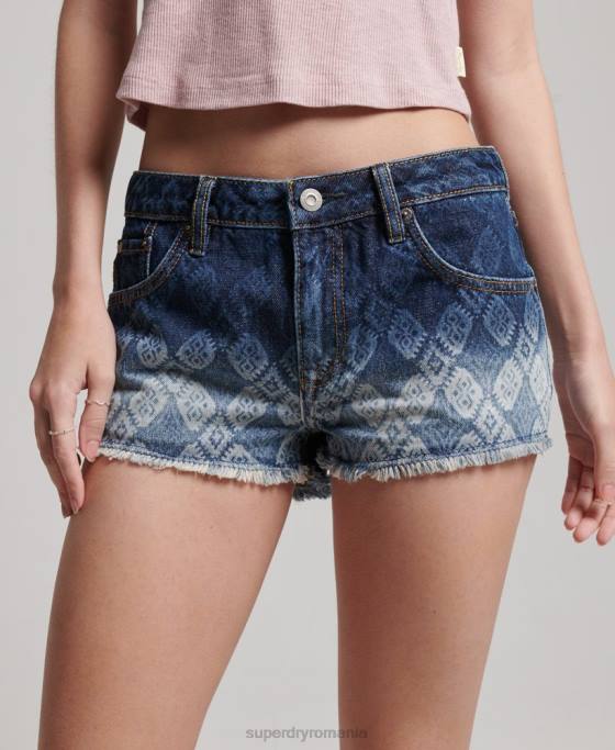 Superdry pantaloni scurți fierbinți din denim îmbrăcăminte albastru inchis femei JX0Z3110