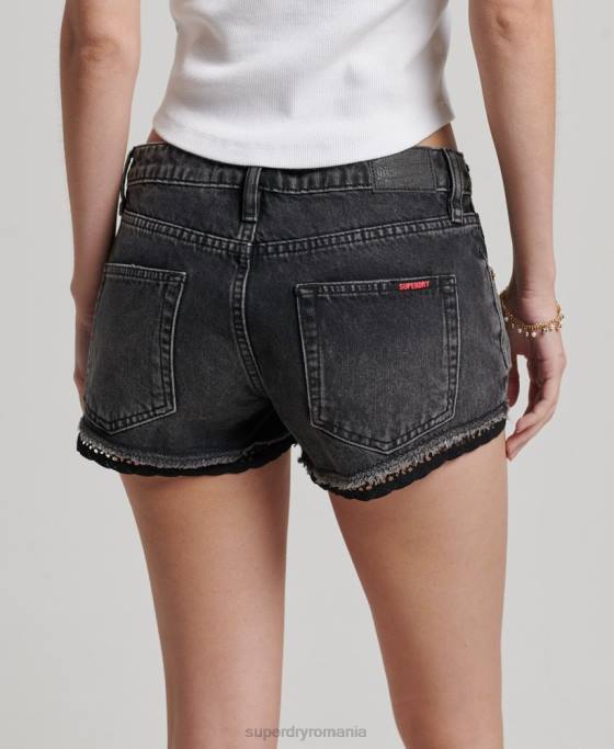Superdry pantaloni scurți fierbinți din denim îmbrăcăminte negru femei JX0Z3102