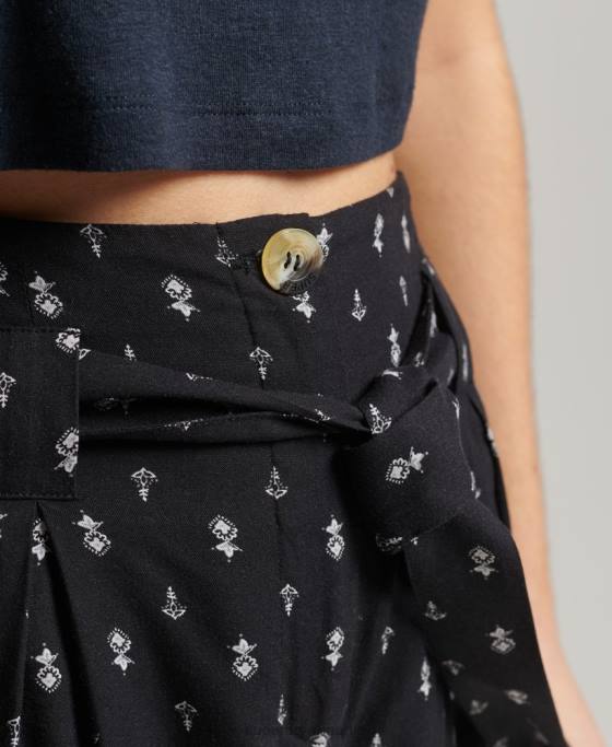 Superdry pantaloni scurți imprimați ecovero vintage paperbag îmbrăcăminte negru femei JX0Z3130