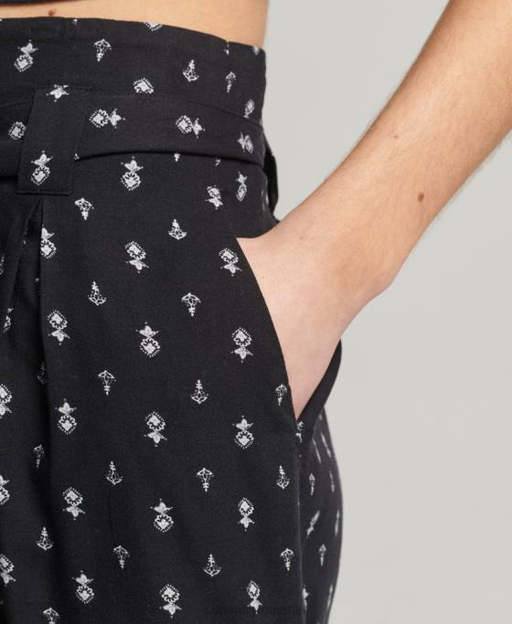 Superdry pantaloni scurți imprimați ecovero vintage paperbag îmbrăcăminte negru femei JX0Z3130