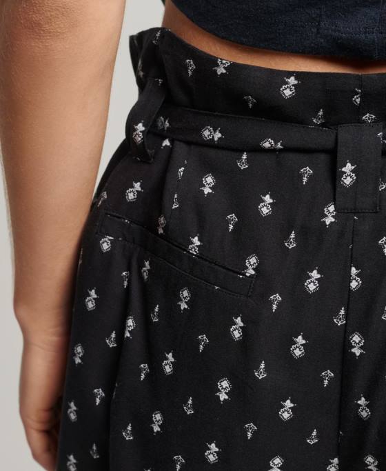 Superdry pantaloni scurți imprimați ecovero vintage paperbag îmbrăcăminte negru femei JX0Z3130