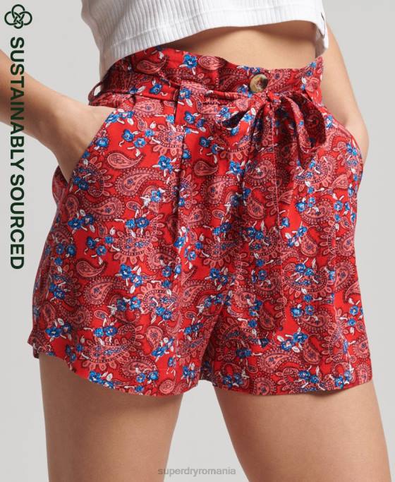 Superdry pantaloni scurți imprimați ecovero vintage paperbag îmbrăcăminte roșu femei JX0Z3137