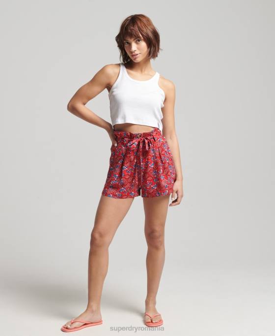 Superdry pantaloni scurți imprimați ecovero vintage paperbag îmbrăcăminte roșu femei JX0Z3137