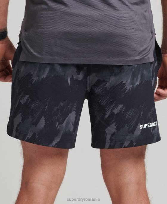 Superdry pantaloni scurți multi sport din țesătură de bază îmbrăcăminte gri inchis bărbați JX0Z333