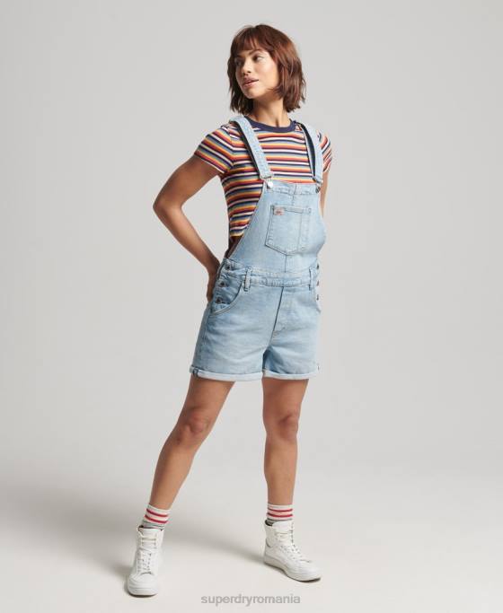 Superdry pantaloni scurți salopete utilitare îmbrăcăminte albastru deschis femei JX0Z4102