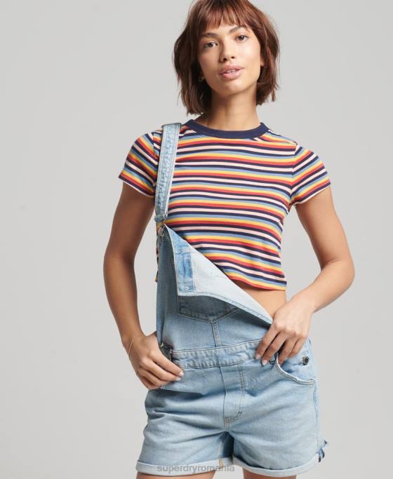 Superdry pantaloni scurți salopete utilitare îmbrăcăminte albastru deschis femei JX0Z4102