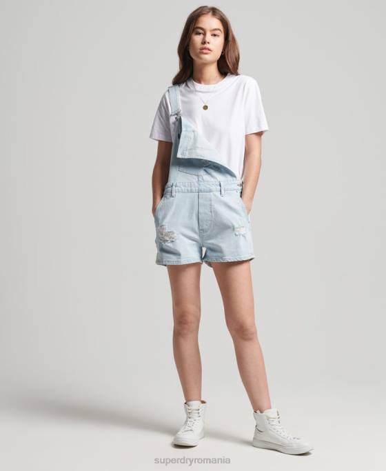 Superdry pantaloni scurți salopete vintage îmbrăcăminte albastru deschis femei JX0Z4099