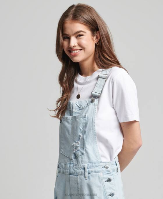Superdry pantaloni scurți salopete vintage îmbrăcăminte albastru deschis femei JX0Z4099