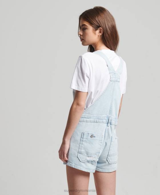 Superdry pantaloni scurți salopete vintage îmbrăcăminte albastru deschis femei JX0Z4099