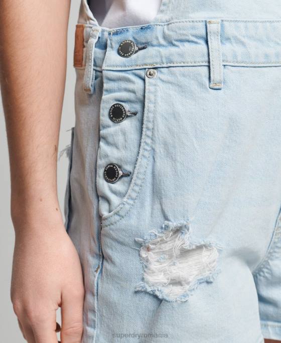 Superdry pantaloni scurți salopete vintage îmbrăcăminte albastru deschis femei JX0Z4099