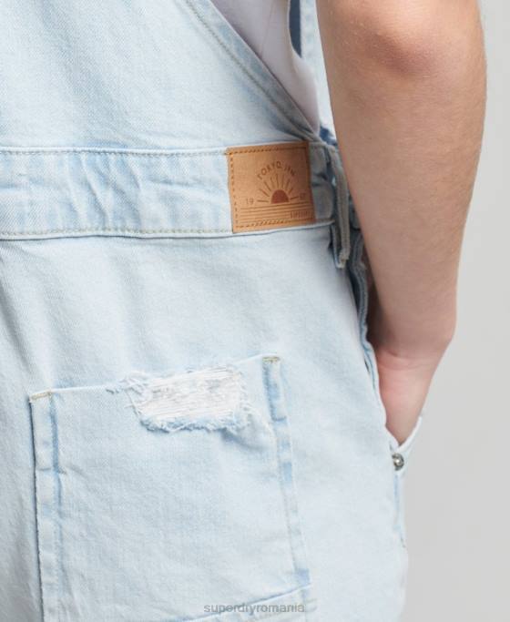 Superdry pantaloni scurți salopete vintage îmbrăcăminte albastru deschis femei JX0Z4099