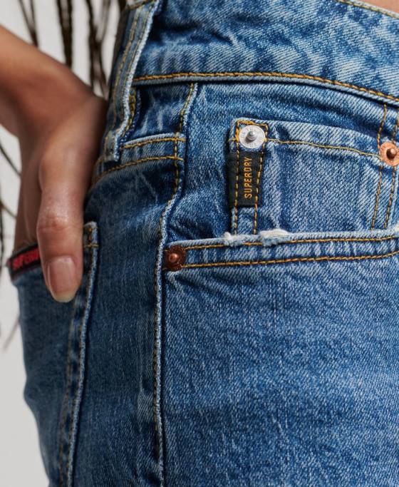 Superdry pantaloni scurți subțiri cu talie medie îmbrăcăminte albastru femei JX0Z2146