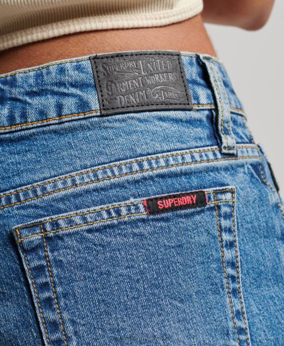 Superdry pantaloni scurți subțiri cu talie medie îmbrăcăminte albastru femei JX0Z2146