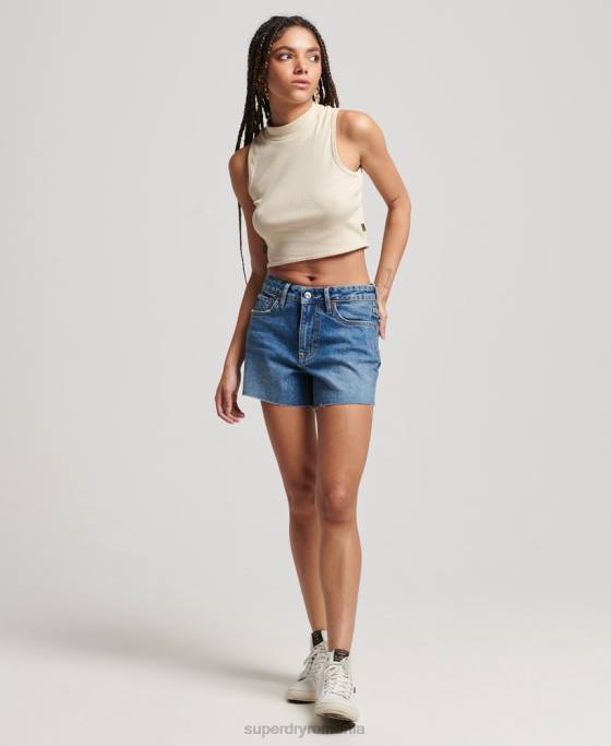 Superdry pantaloni scurți subțiri cu talie medie îmbrăcăminte albastru femei JX0Z2146
