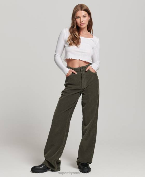 Superdry pantaloni vintage cu snur lat îmbrăcăminte kaki femei JX0Z2586