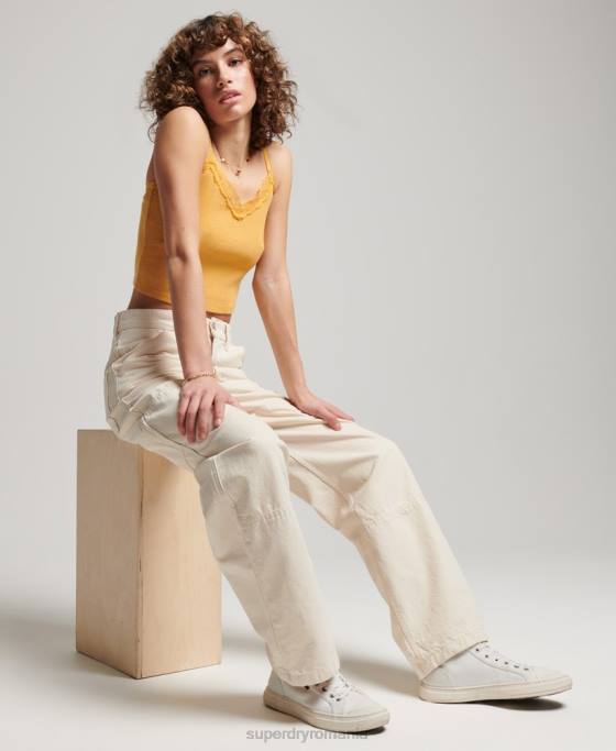 Superdry pantaloni vintage largi de dulgher din bumbac organic îmbrăcăminte cremă femei JX0Z2573