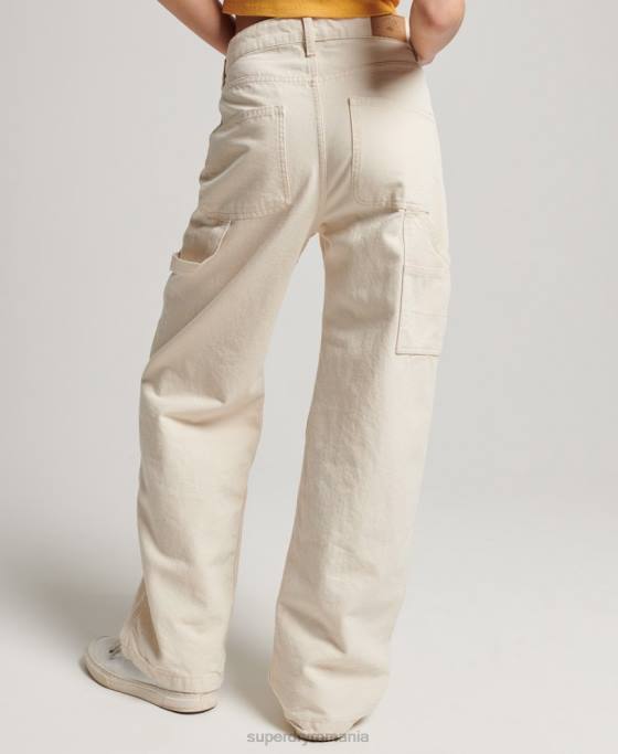 Superdry pantaloni vintage largi de dulgher din bumbac organic îmbrăcăminte cremă femei JX0Z2573