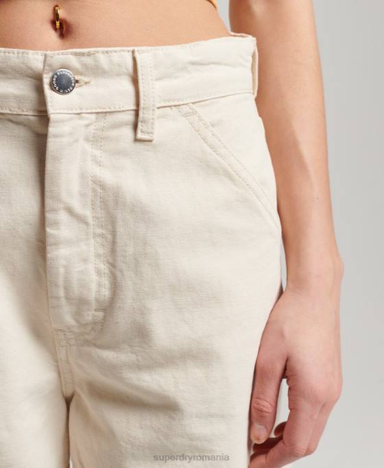Superdry pantaloni vintage largi de dulgher din bumbac organic îmbrăcăminte cremă femei JX0Z2573