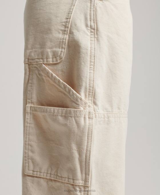Superdry pantaloni vintage largi de dulgher din bumbac organic îmbrăcăminte cremă femei JX0Z2573
