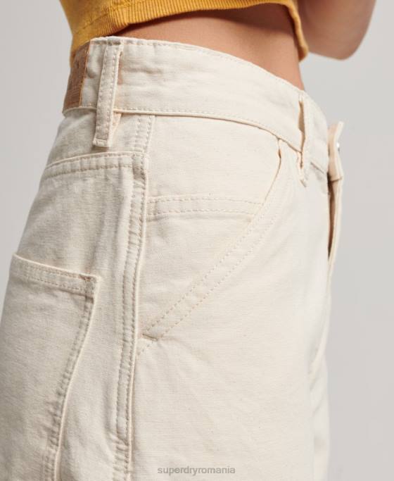 Superdry pantaloni vintage largi de dulgher din bumbac organic îmbrăcăminte cremă femei JX0Z2573
