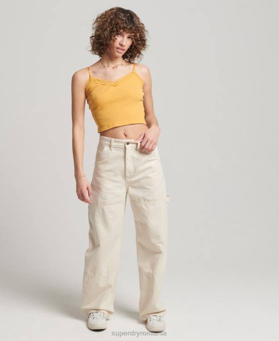 Superdry pantaloni vintage largi de dulgher din bumbac organic îmbrăcăminte cremă femei JX0Z2573